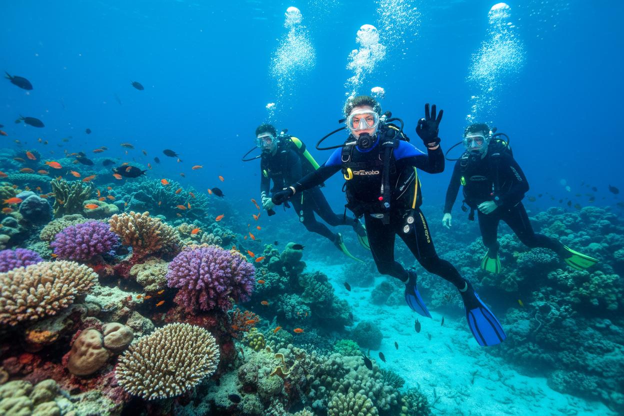 Divemaster ведет группу дайверов