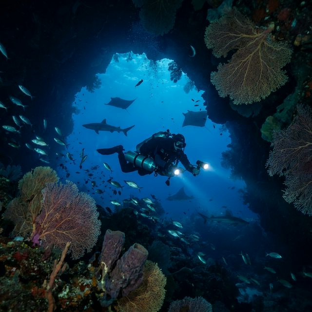 Дайвер под водой